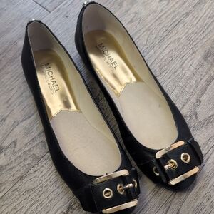 Michael Kors Black and Gold Buckle Flats